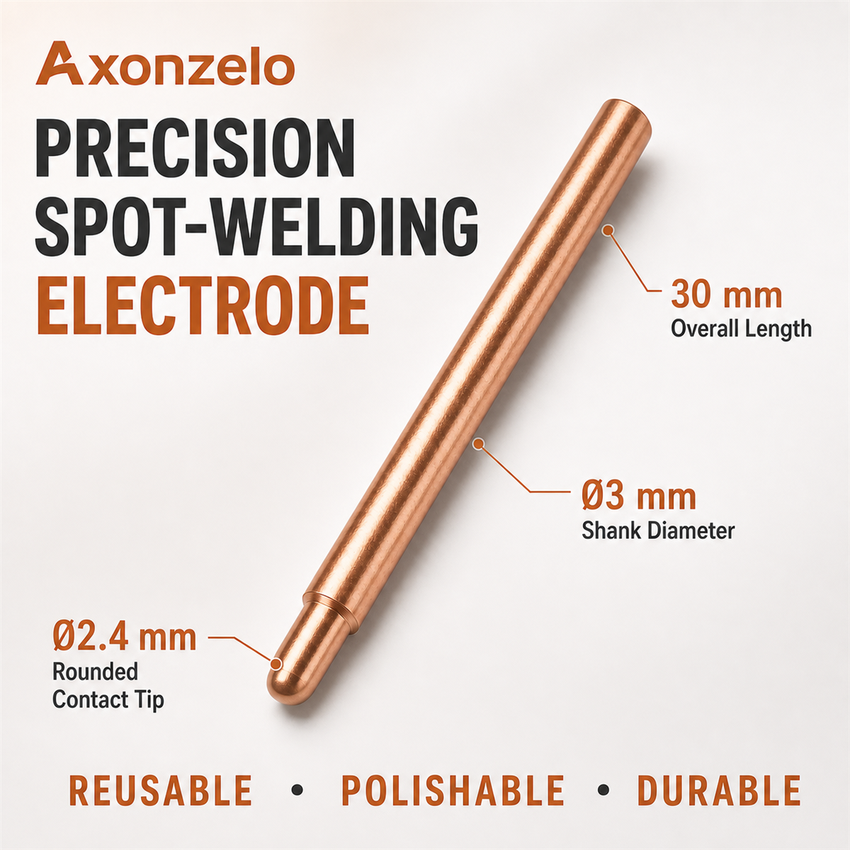 AxonZelo 3mm Reusable Spot Welding Electrode Tips